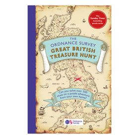 Book to hunt treasure across Great Britain with an image of a map on a white background.