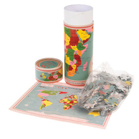 World map puzzle in a tube