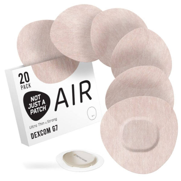 Pack of Dexcom G7 patches with packaging on a white background
