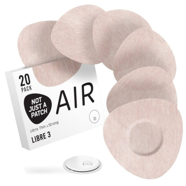AirPods with packaging labeled 'Not Just a Patch' on a white background
