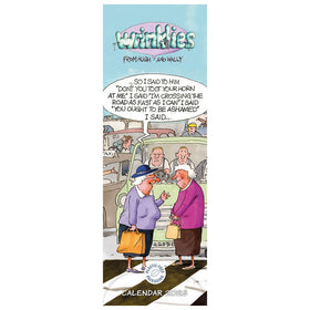 Calendar depicting cartoon characters with people and cars 