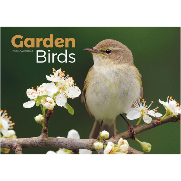 Garden Birds calendar cover with a bird on a branch with flowers