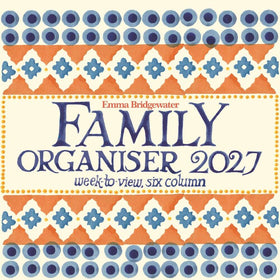 An Emma Bridgewater family organiser for 2027 with a brown, blue and white design. With week to view six column detail. 