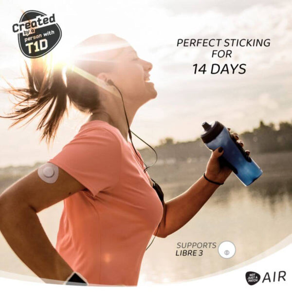 Women running wearing a patch with a bottle and orange tee shirt