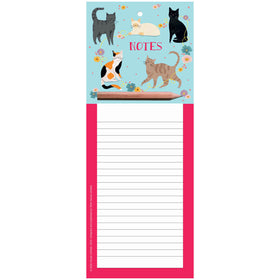 Notepad with cat illustrations and a pink border on a white background