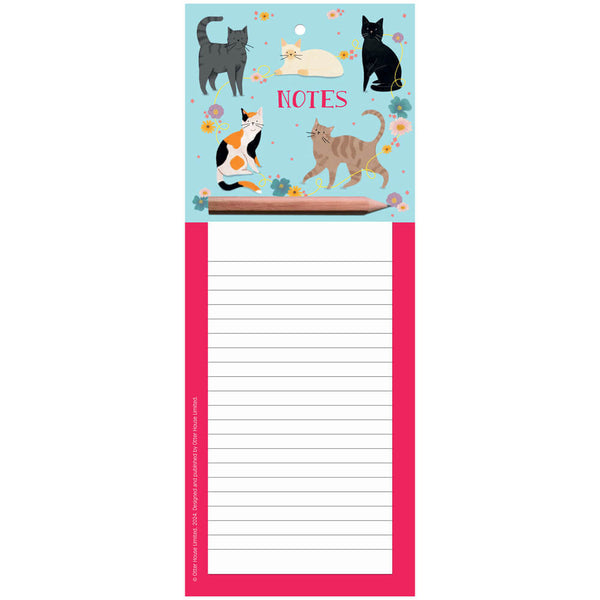 Notepad with cat illustrations and a pink border on a white background