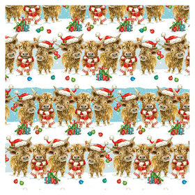 Highland cow with a Christmas hat  design on a white background.