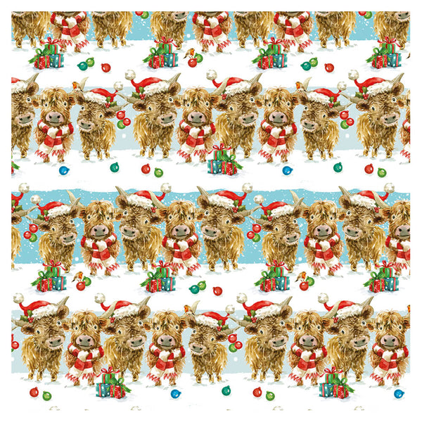 Highland cow with a Christmas hat  design on a white background.