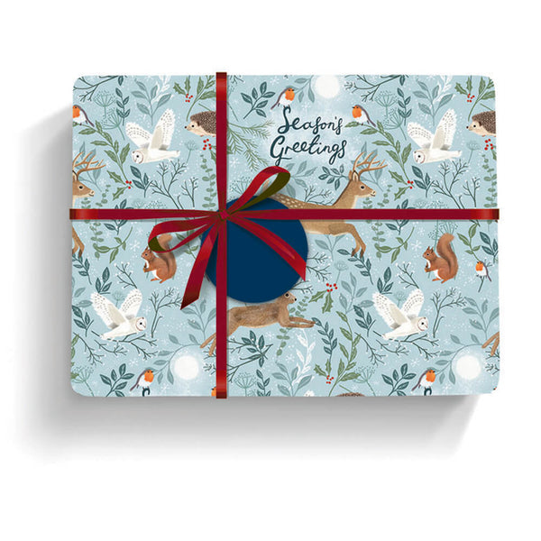 Wildlife design on a light blue background with a red ribbon on a white background.