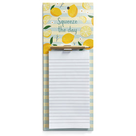 Note jotter pad with lemon designs  with a pencil on a white background.