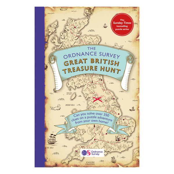 Book to hunt treasure across Great Britain with an image of a map on a white background.