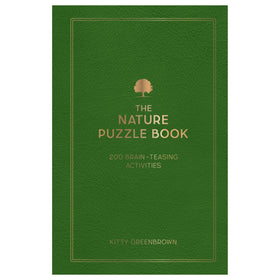 Green book titled 'The Nature Puzzle Book' with a tree symbol on a white background