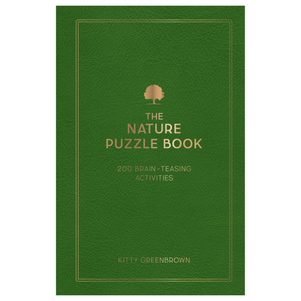 Green book titled 'The Nature Puzzle Book' with a tree symbol on a white background