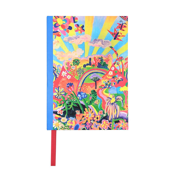 Colorful notebook with a vibrant design on a white background