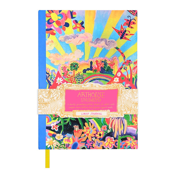 Colorful notebook with a vibrant design on the cover, featuring the brand 'Arthouse Unlimited'