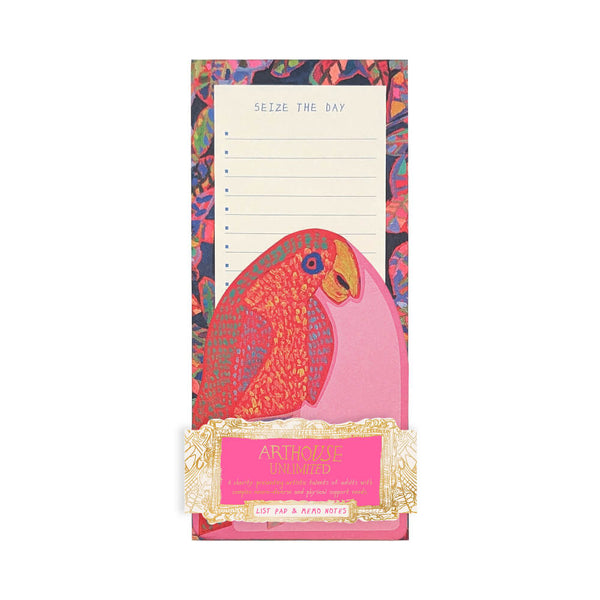 Notepad with a colorful bird design and 'Arthouse Unlimited' branding on a white background