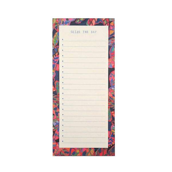 Notepad with colorful border and 'Seize the Day' text on a white background