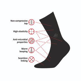 Black sock with features highlighted on a white background