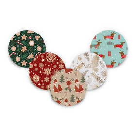 Festive CGM overpatches (5 pack) featuring Christmas-themed designs to protect and personalise your glucose monitor. Available from the Diabetes UK Online Shop.