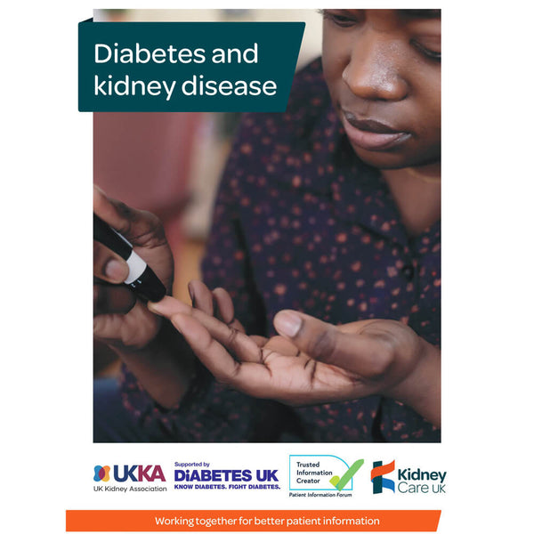 Diabetes and Kidney disease wording with person testing their glucose levels