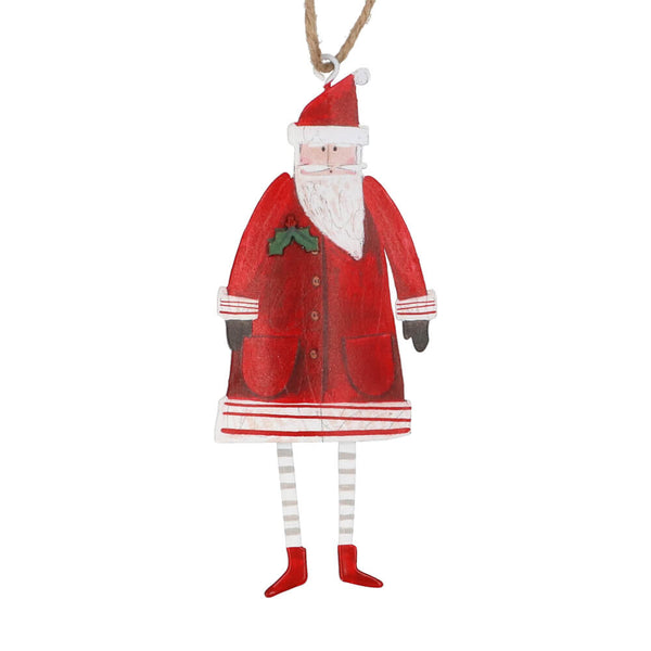 Tin Santa Claus ornament on a white background