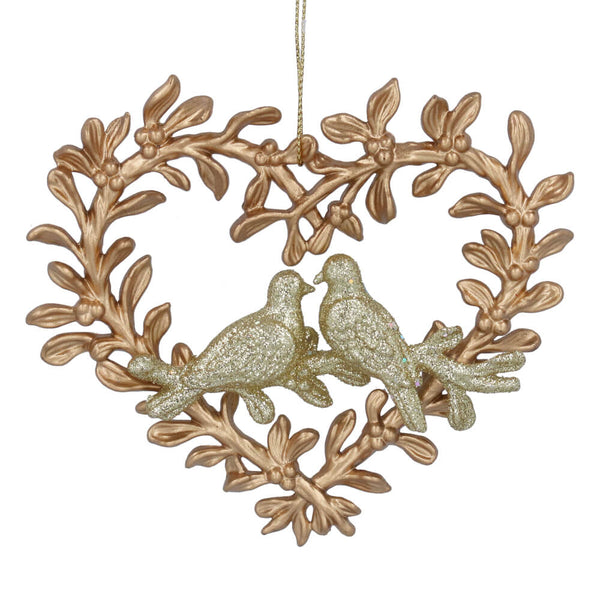 Gold Heart Wreath with Doves Decoration