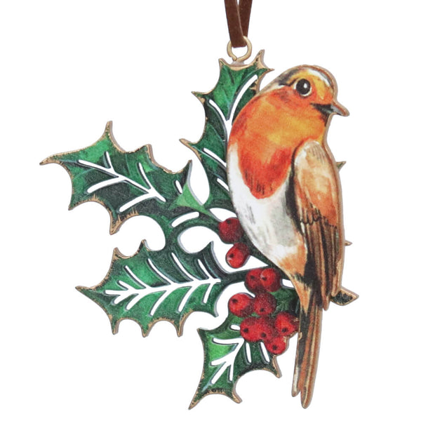 Holly & Robin Wood Fretwork Decoration