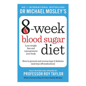 Book cover of '8-Week Blood Sugar Diet' by Dr. Michael Mosley with a blue background.