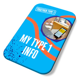 Blue card with Together Type 1 and my Type 1 info wording in white