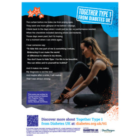 Together type 1 poster from Diabetes UK. Blue and black background with white writing.