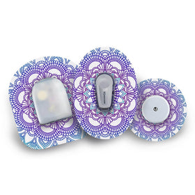 Three  Blue Mandala CGM and Pump patches