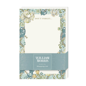 A shopping list pad with a floral pattern and the name 'William Morris' branded at the bottom.