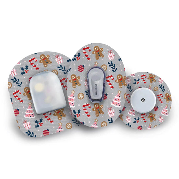 Festive Fun CGM patch with cheerful seasonal design, offering secure and waterproof protection for your glucose monitor. Available from the Diabetes UK Online Shop.