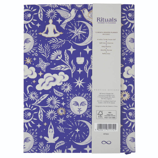 Planner with celestial design on a white background