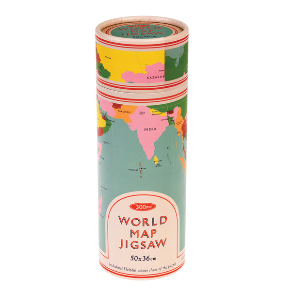 World map puzzle in a tube