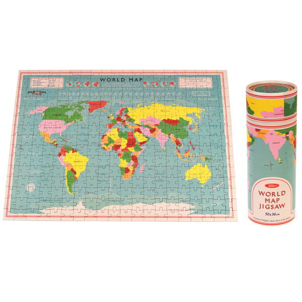 World map puzzle in a tube