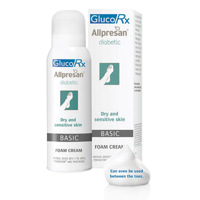GlucoRx Allpresan Basic Cream 125ml tube for dry and sensitive skin associated with diabetes, shown upright on a plain background.