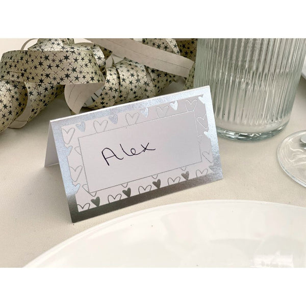 Silver Hearts Table Place Cards (Pack of 10)