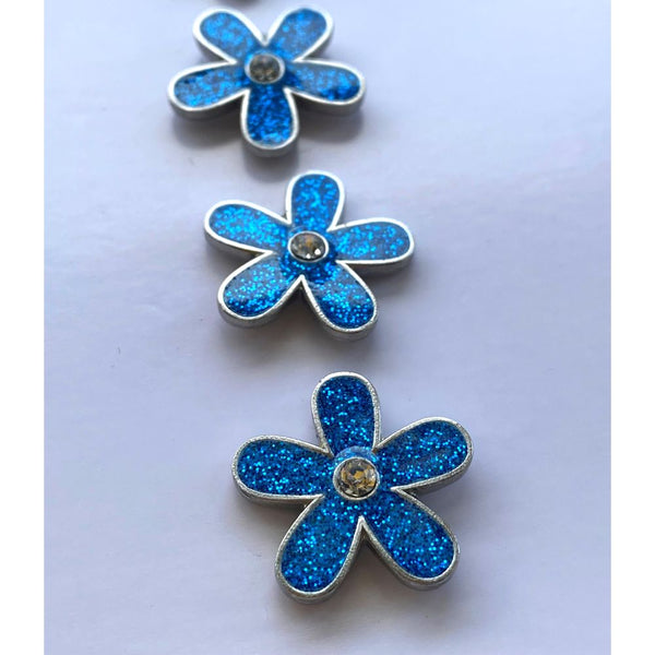 Blue Glitter Flower Badges (Pack of 10)
