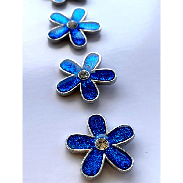 Dark Blue Glitter Flower Badges (Pack of 10)