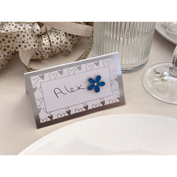 Blue Glitter Flower Badges (Pack of 10)